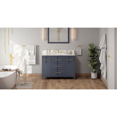 Jeffrey Alexander 48In. Blue Steel Katara Vanity, Calacatta Vienna Quartz Vanity Top, Undermount Rectangle Bowl VKITKAT48BSCQR